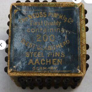 Vintage Antique Victorian Neuss pin cube sewing Germany gilt black gilt